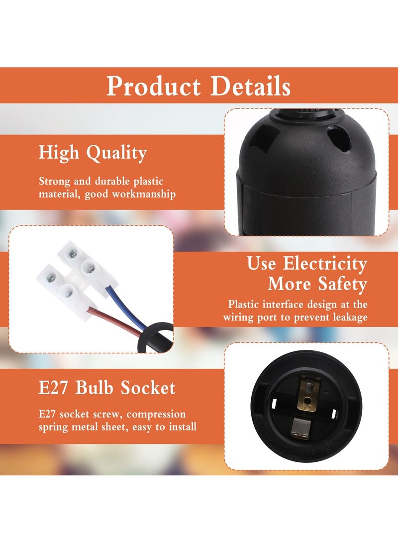 مجموعة مقابس مصباح E27 مكونة من 10 قطع، حاملات مصابيح لولبية سوداء مع أسلاك، قاعدة لمبة إضاءة مقاومة للماء للإضاءة الداخلية ذاتية الصنع - Image 5